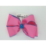 Pink (Hot Pink) / Turquoise Pico Stitch Bow - 6 Inch